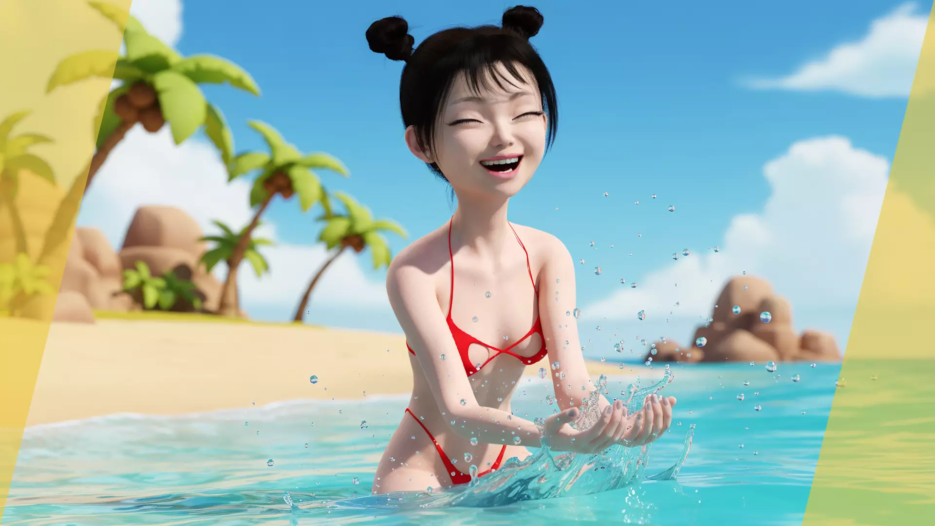 Asian girl Woman japanese korean Chinese Low-poly 3D model_3