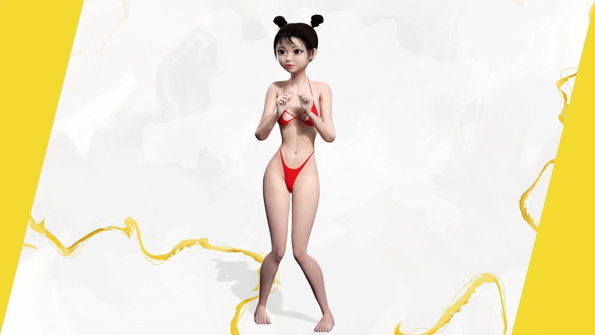 Asian girl Woman japanese korean Chinese Low-poly 3D model_11