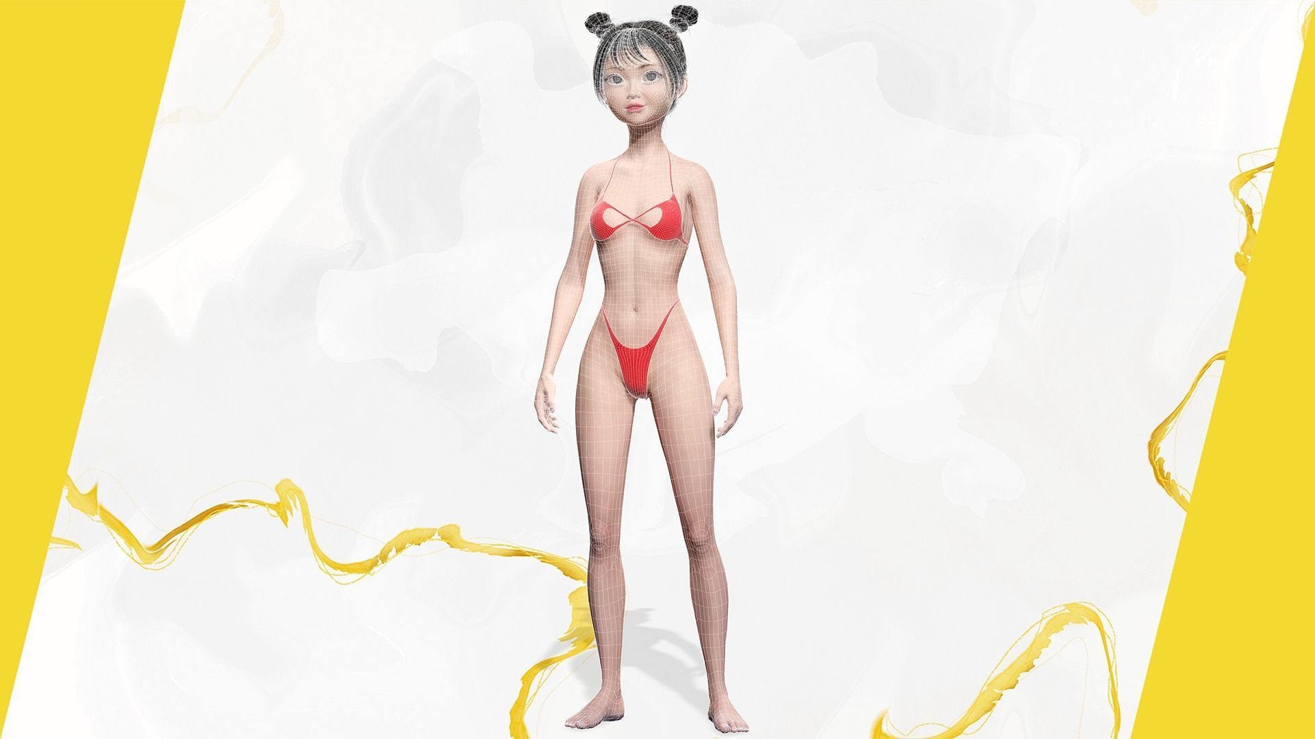 Asian girl Woman japanese korean Chinese Low-poly 3D model_39