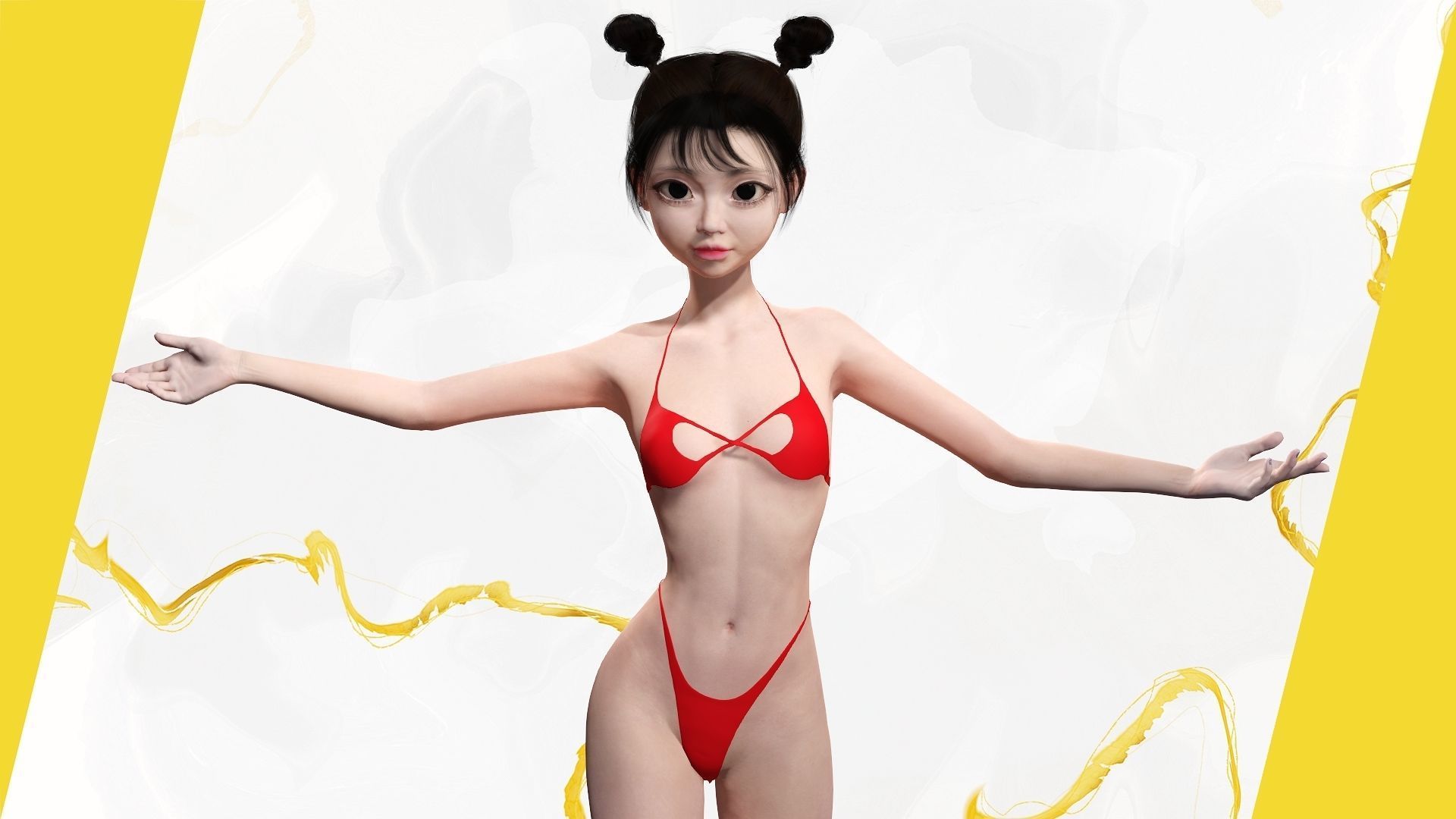 Asian girl Woman japanese korean Chinese Low-poly 3D model_14