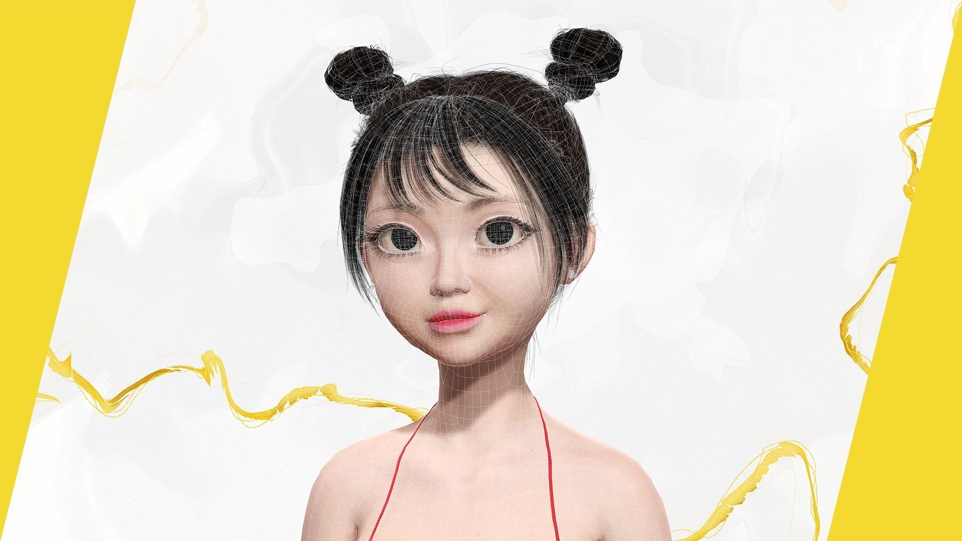 Asian girl Woman japanese korean Chinese Low-poly 3D model_38