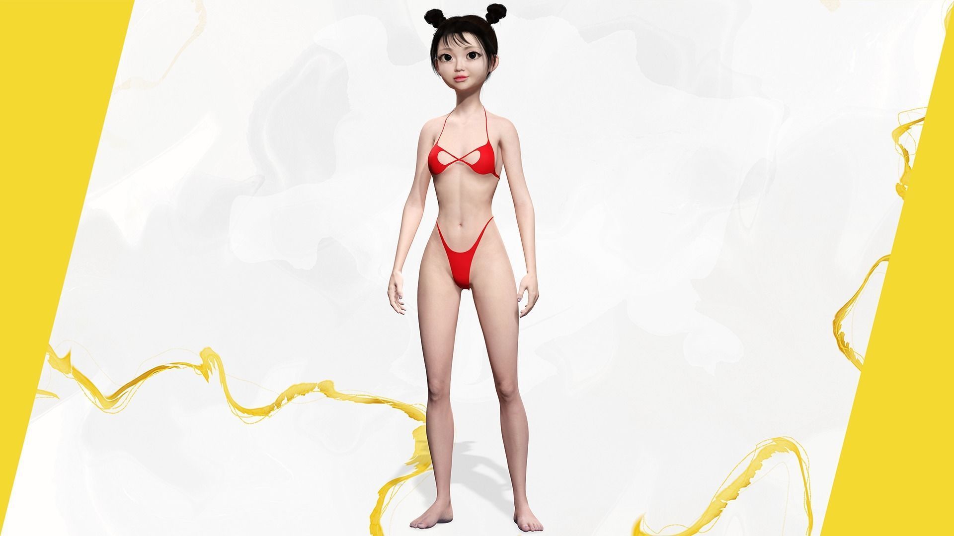 Asian girl Woman japanese korean Chinese Low-poly 3D model_5