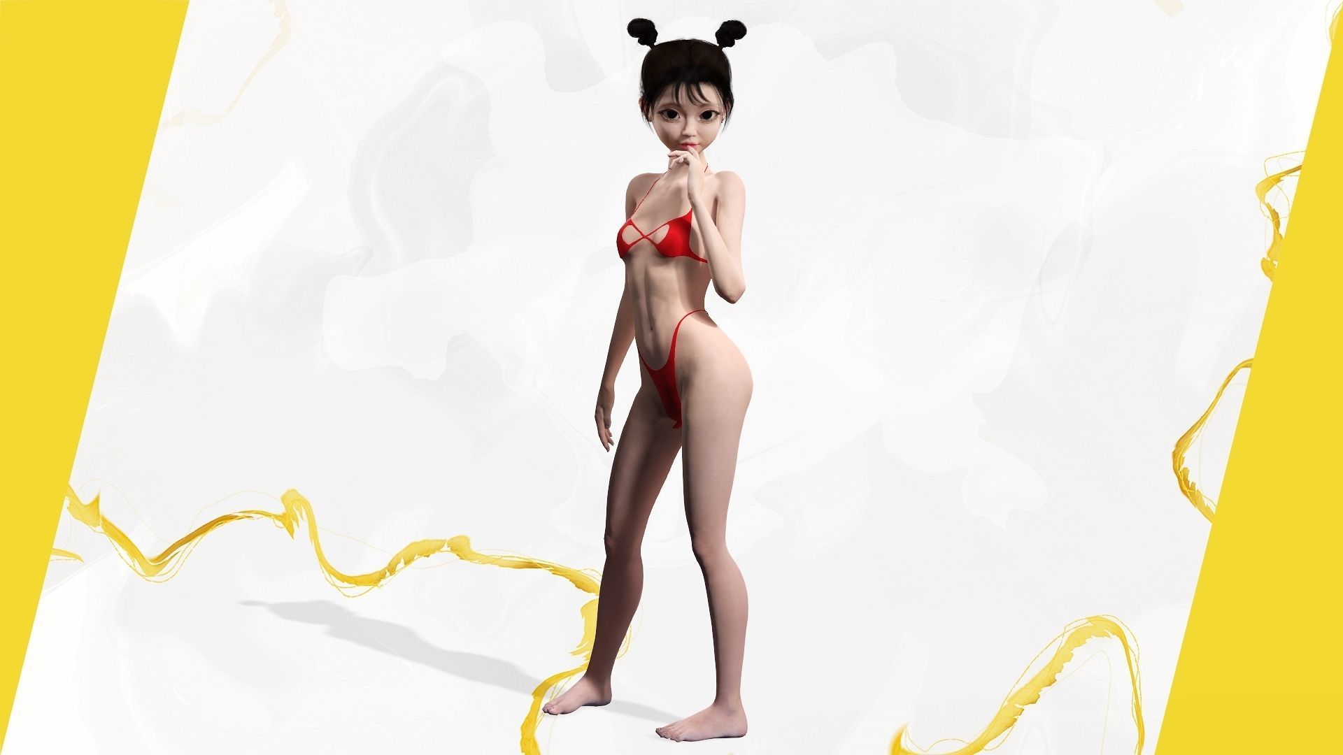 Asian girl Woman japanese korean Chinese Low-poly 3D model_12