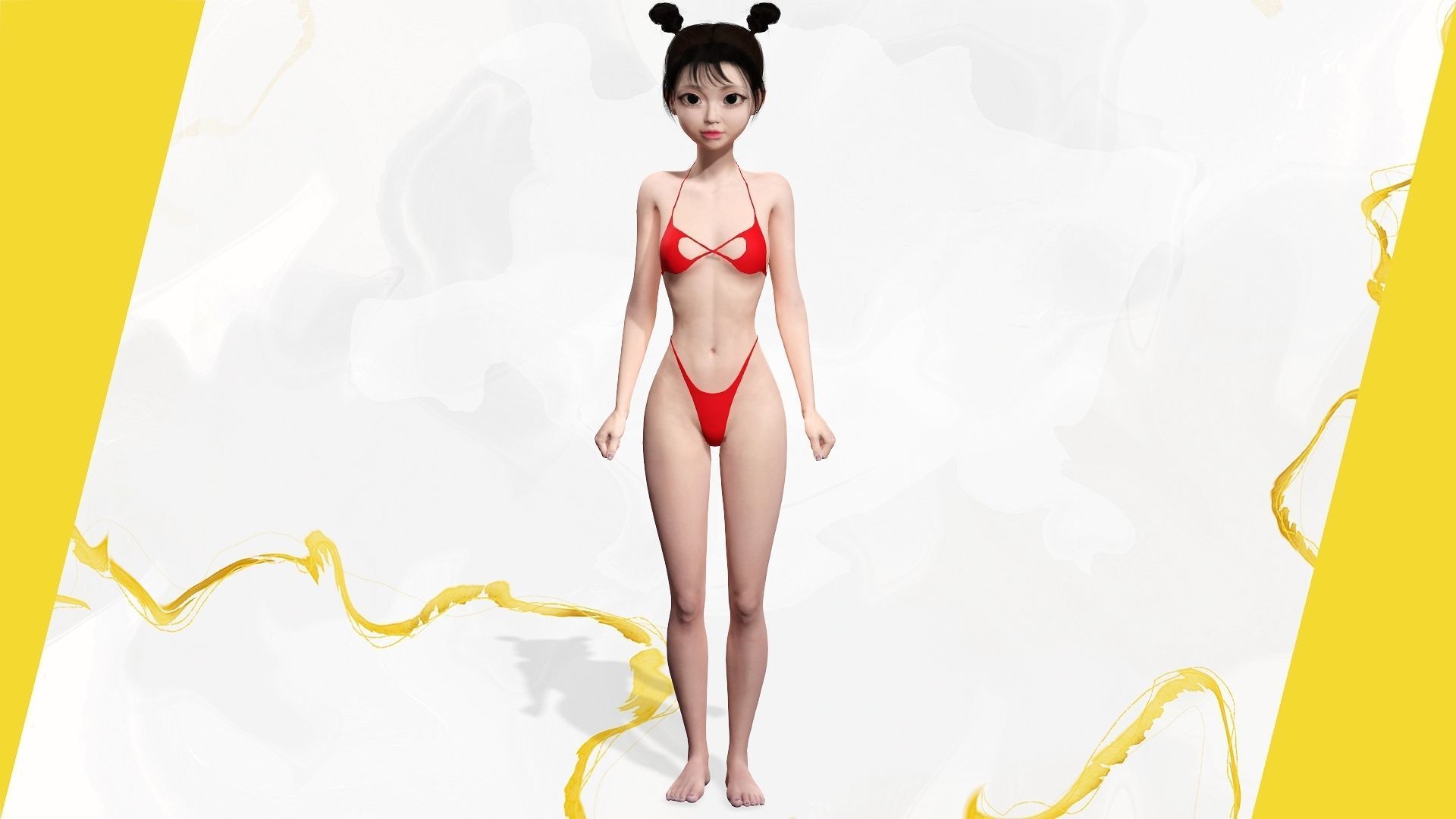 Asian girl Woman japanese korean Chinese Low-poly 3D model_13
