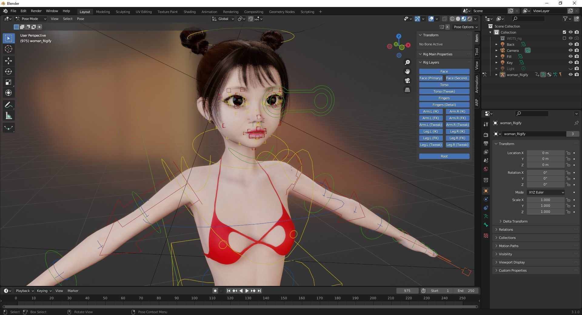 Asian girl Woman japanese korean Chinese Low-poly 3D model_22