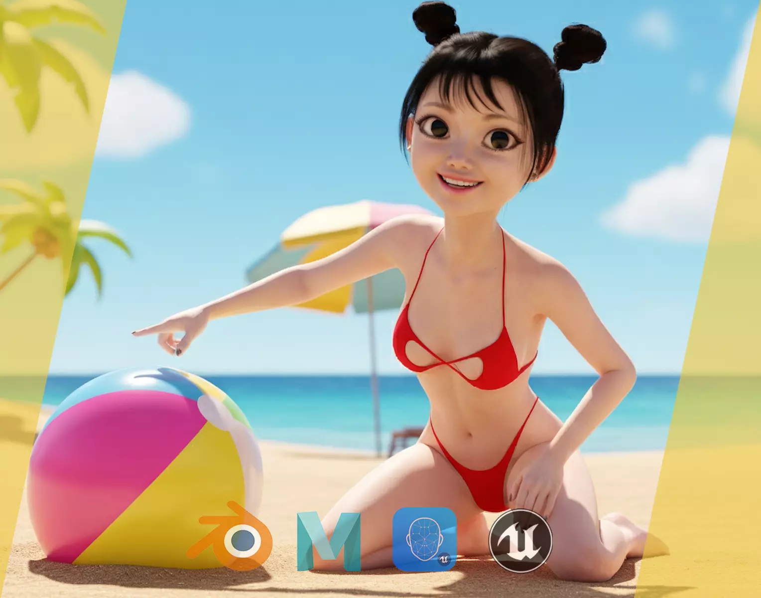 Asian girl Woman japanese korean Chinese Low-poly 3D model_0