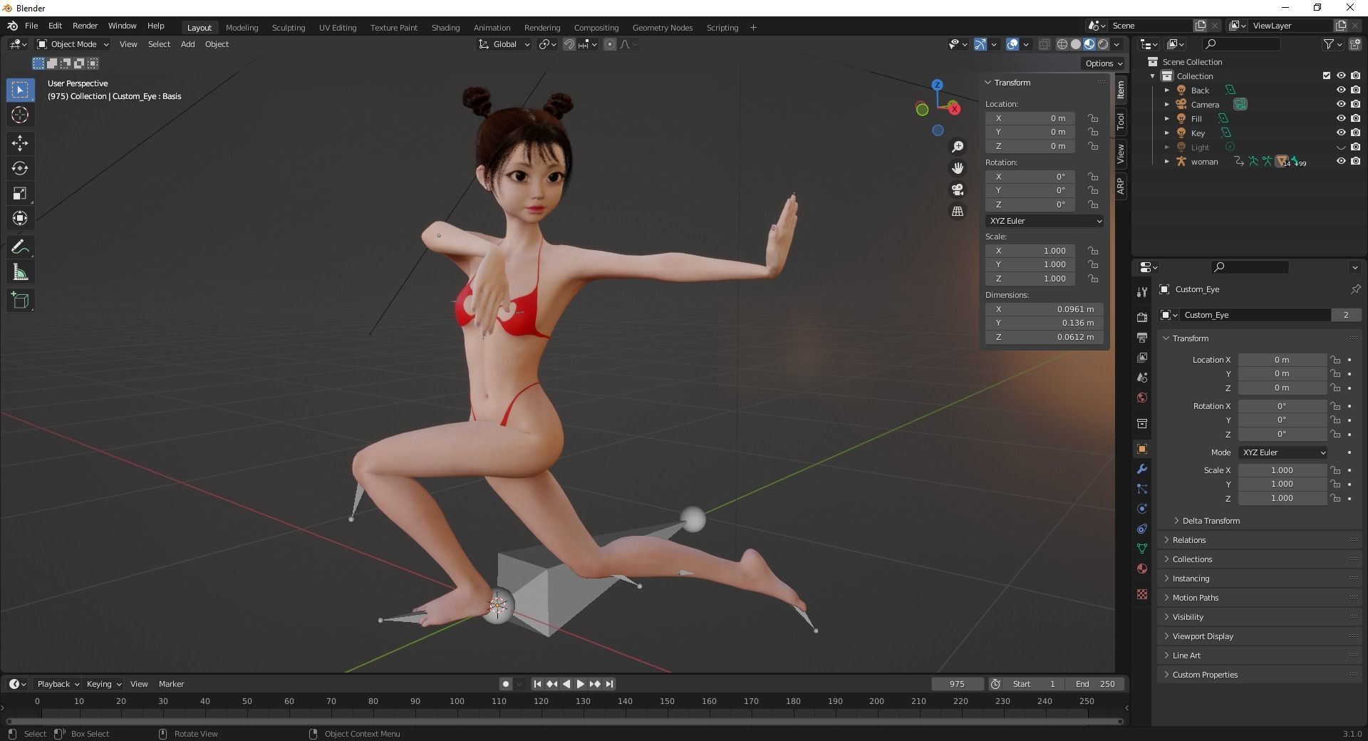 Asian girl Woman japanese korean Chinese Low-poly 3D model_23