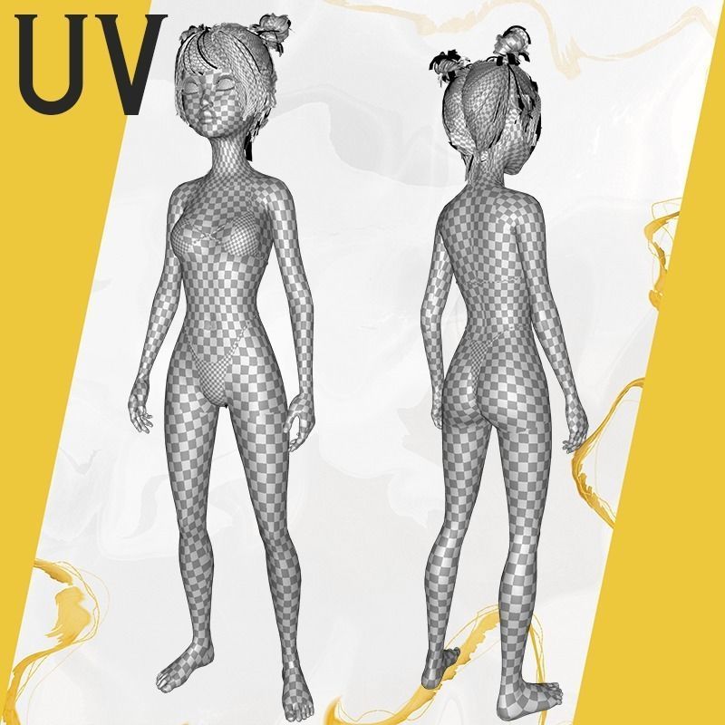 Asian girl Woman japanese korean Chinese Low-poly 3D model_37