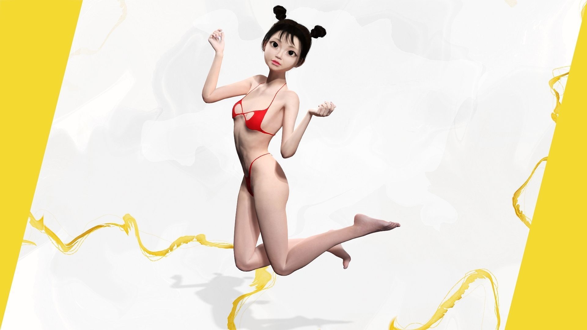 Asian girl Woman japanese korean Chinese Low-poly 3D model_8