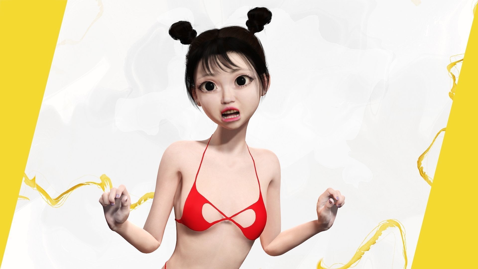 Asian girl Woman japanese korean Chinese Low-poly 3D model_19