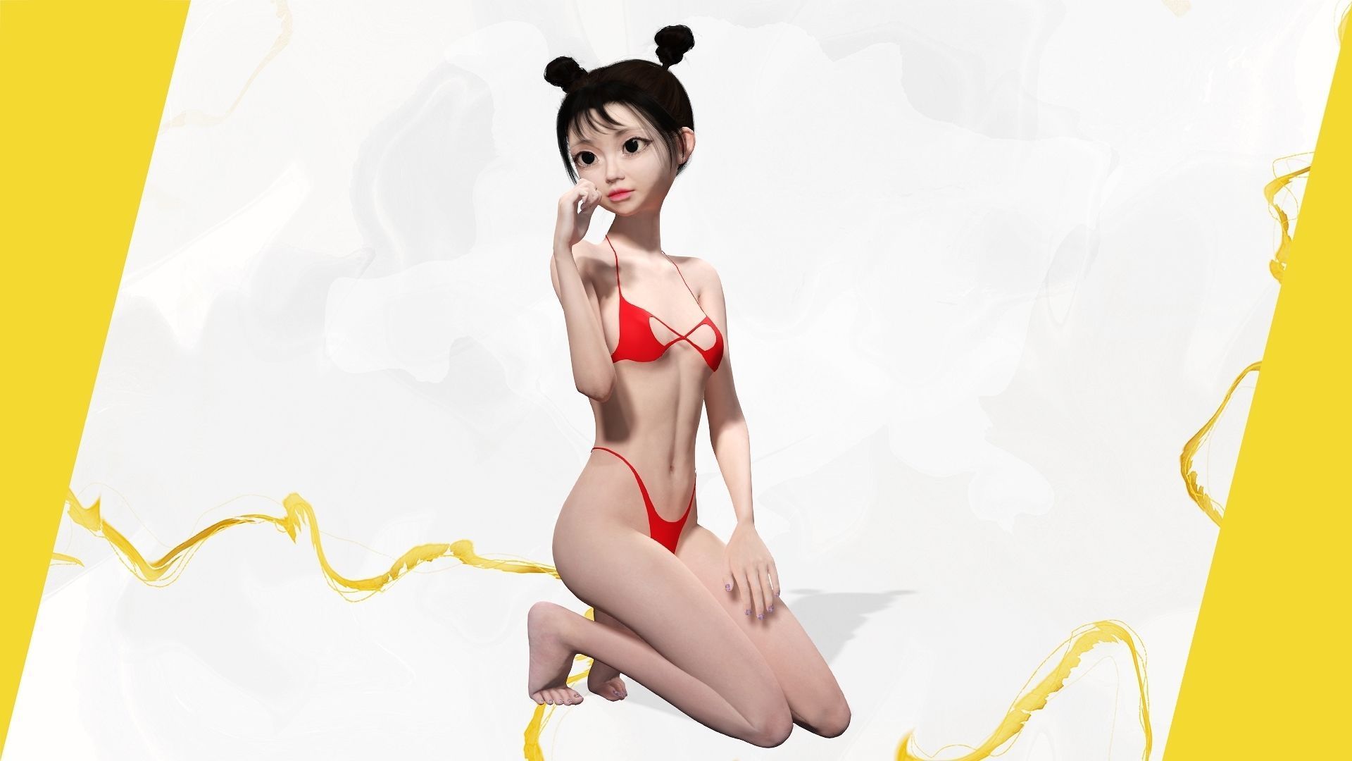 Asian girl Woman japanese korean Chinese Low-poly 3D model_4