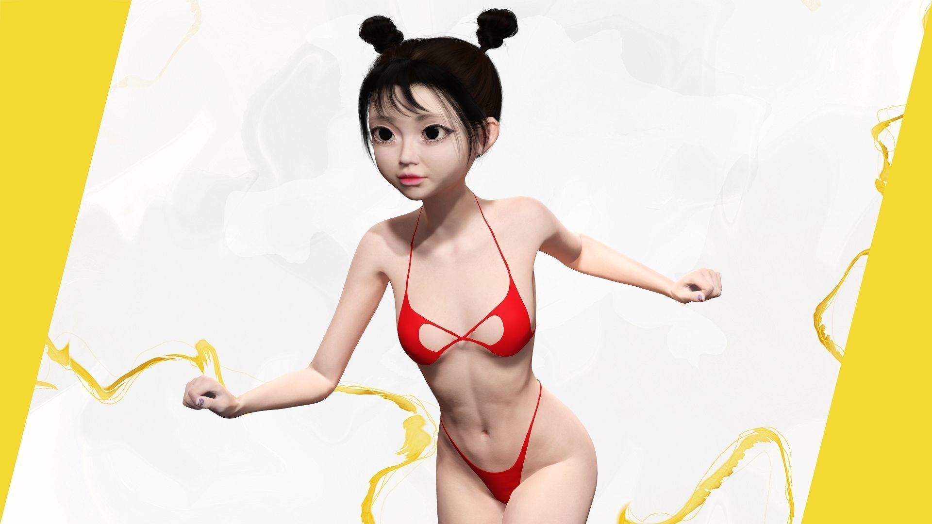 Asian girl Woman japanese korean Chinese Low-poly 3D model_1