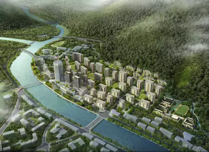 3Dmax fashion city commercial square building 303