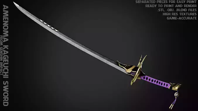 Genshin Impact Amenoma Kageuchi Sword for Cosplay 3D print model