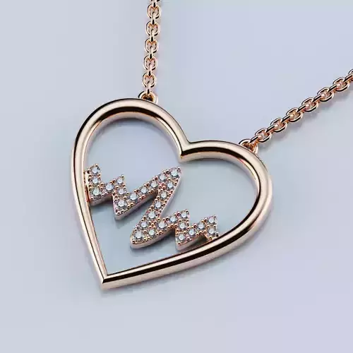 Pendant Necklace Heart Diamonds Style 02