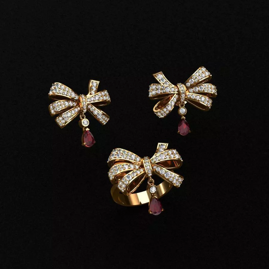 Ring and Earrings 3D print model_0