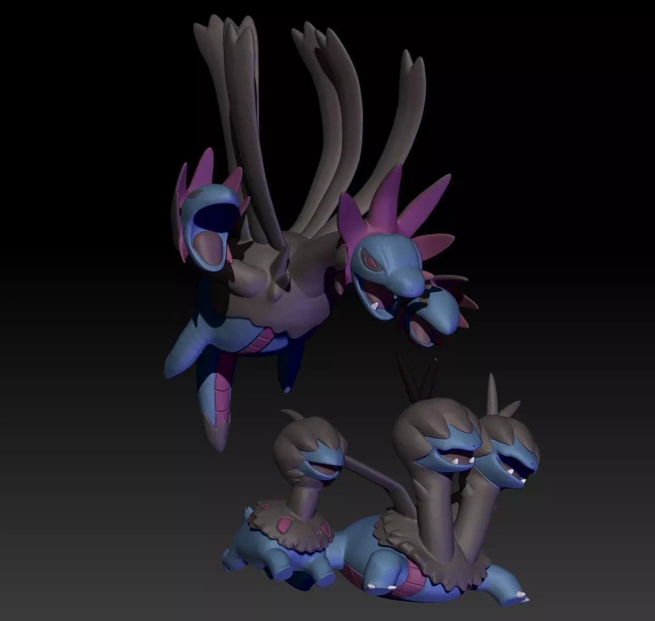 Pokemon Deino Zweilous Hydreigon 3D print model_0