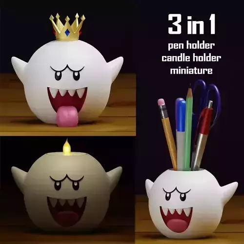 KING BOO CANDLE PEN HOLDER PLANTER MARIO Halloween 3D print model