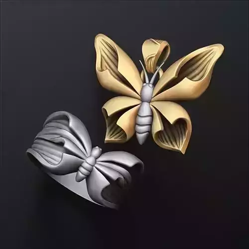 Butterfly Ring Pendant Set