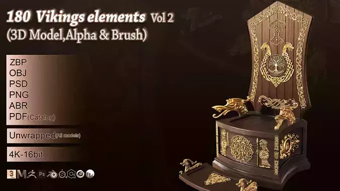180 Viking element 3d model alpha and brush vol 2
