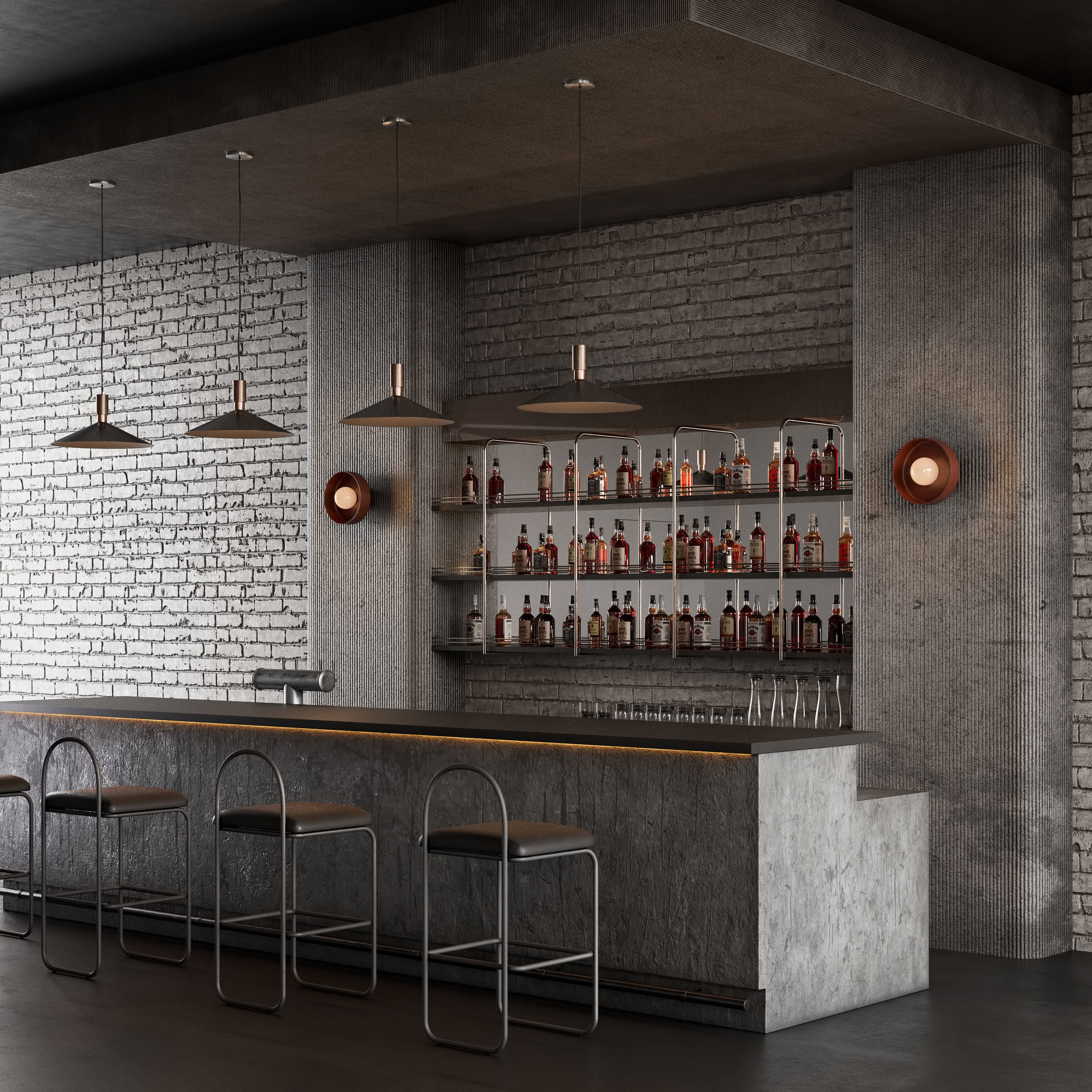 Loft Bar Counter 3D model_3
