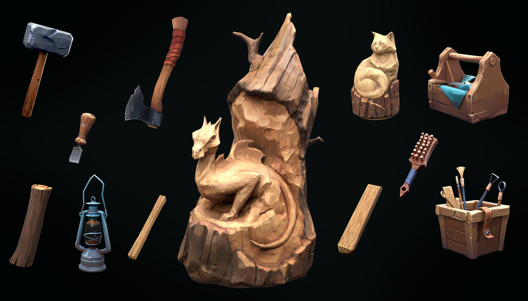 3D PROPS Hand-painted Textured Game-Ready Set Low-poly 3D model_13