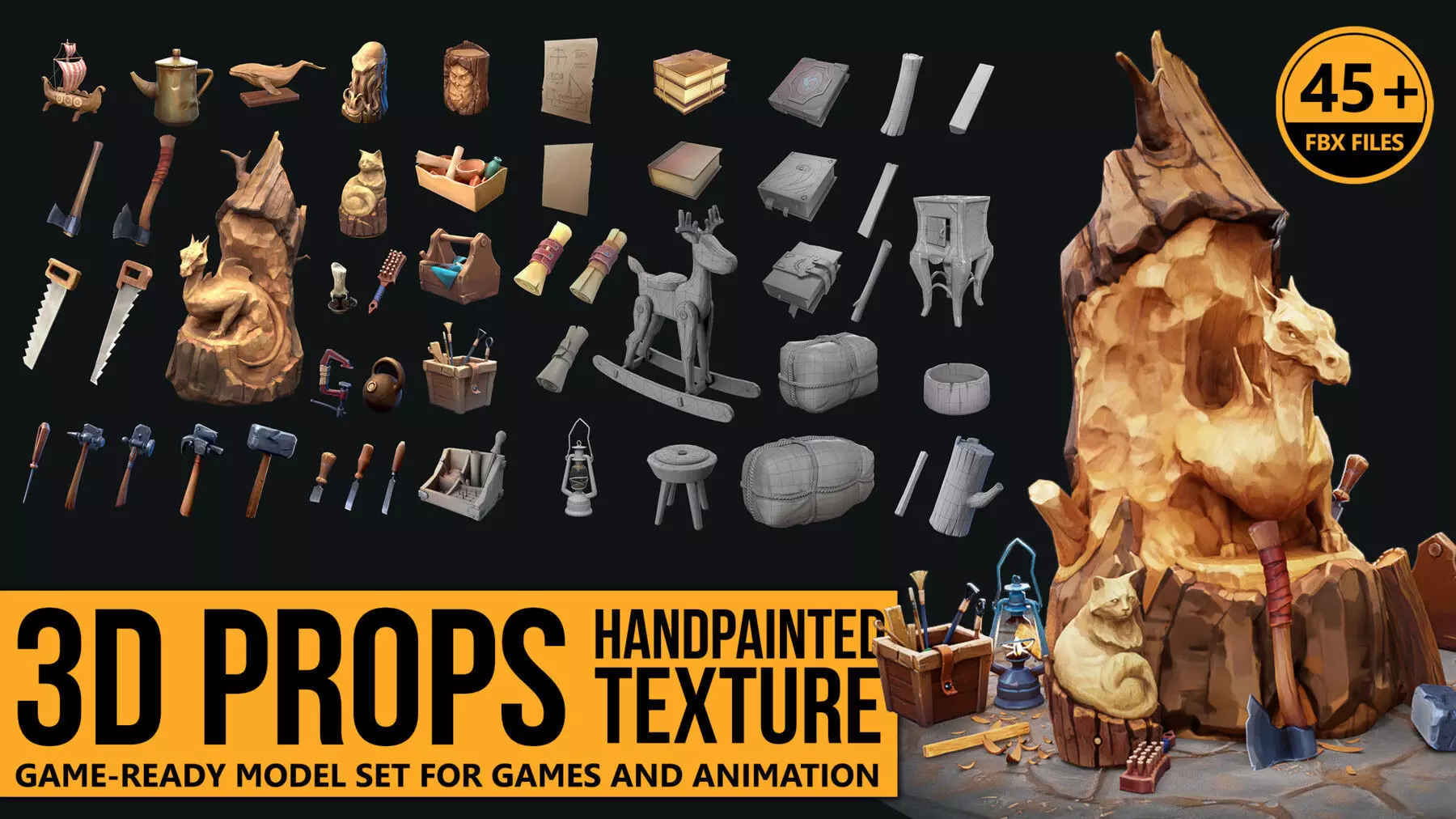 3D PROPS Hand-painted Textured Game-Ready Set Low-poly 3D model_0
