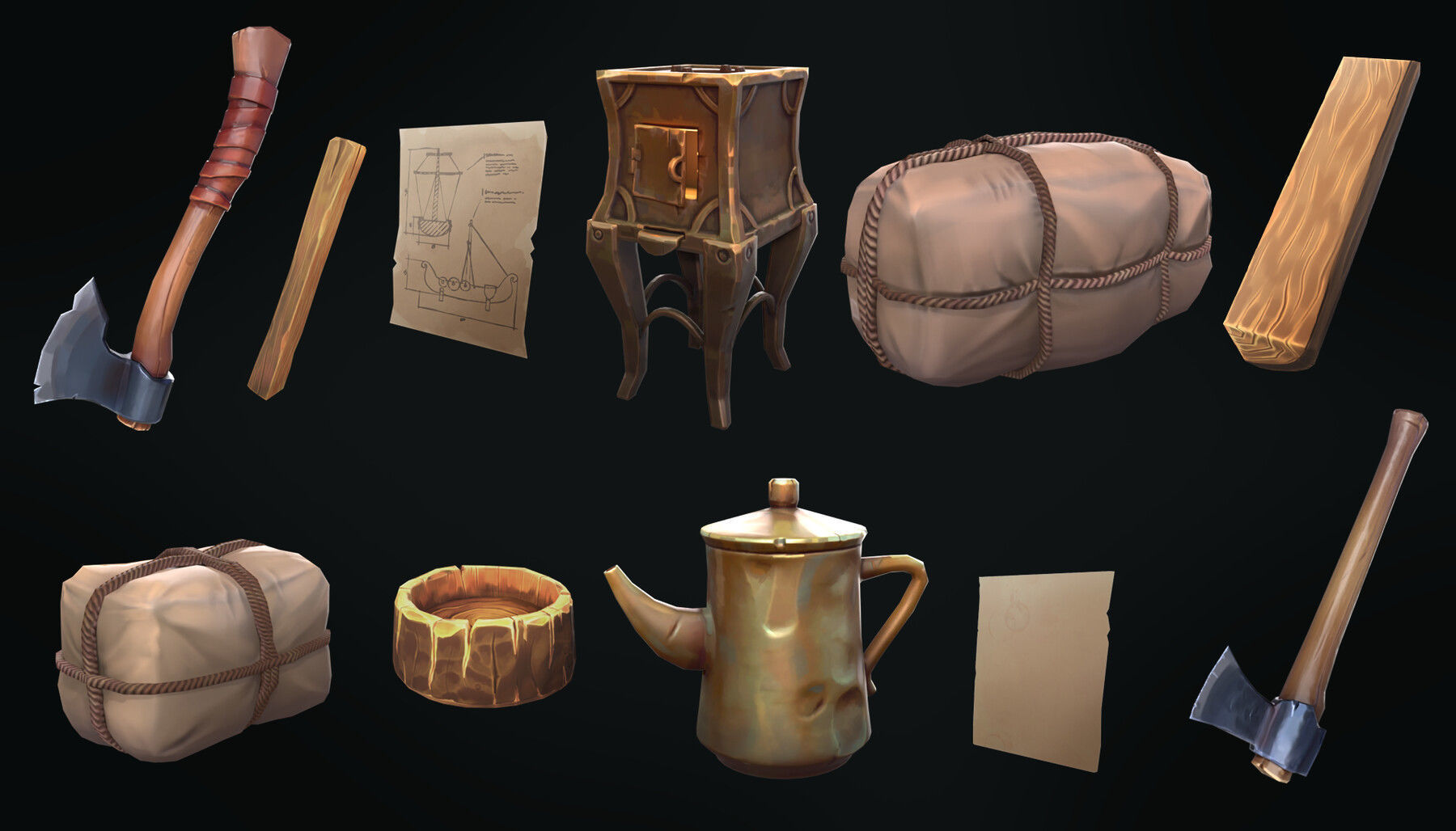 3D PROPS Hand-painted Textured Game-Ready Set Low-poly 3D model_15