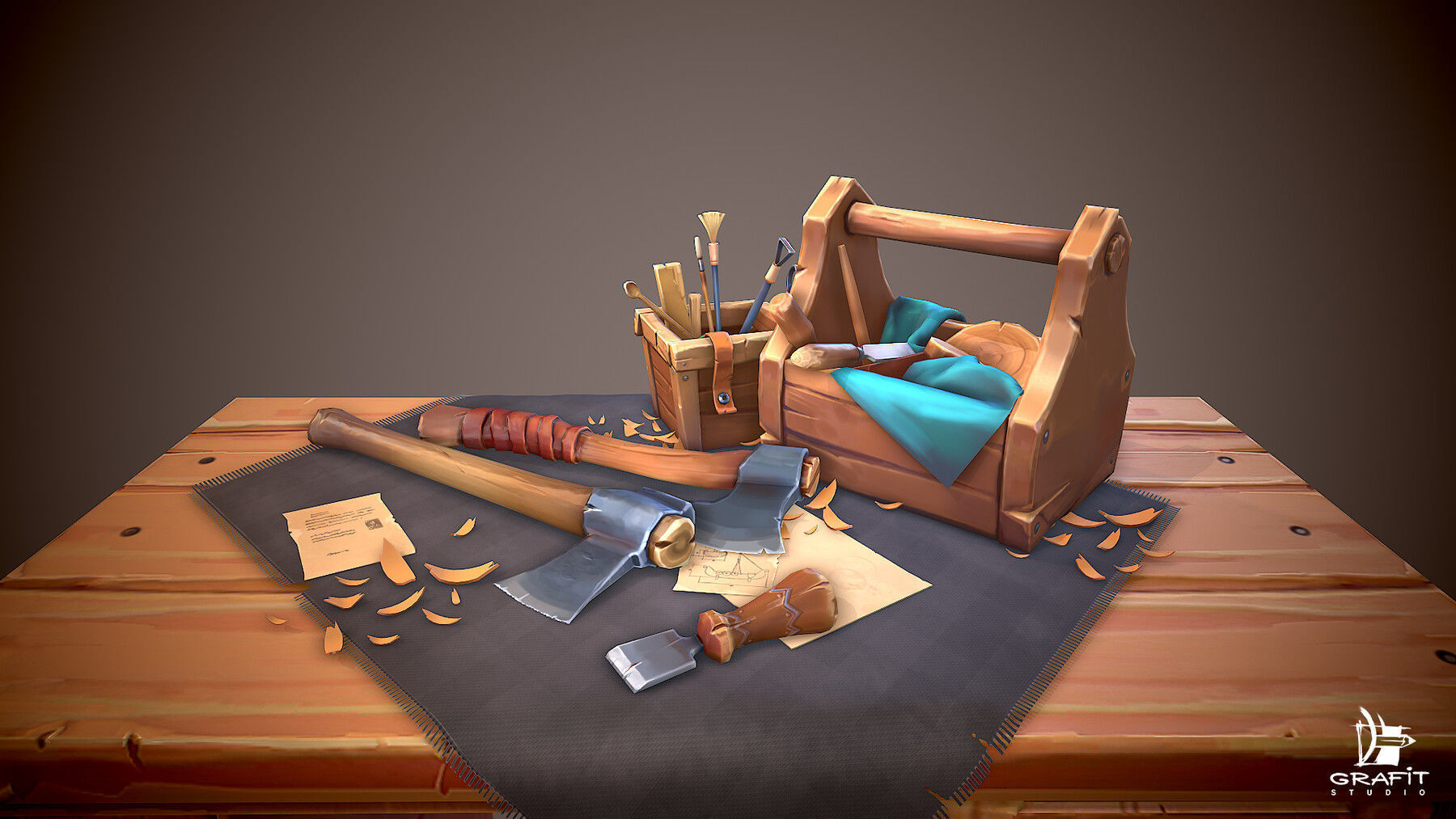 3D PROPS Hand-painted Textured Game-Ready Set Low-poly 3D model_7