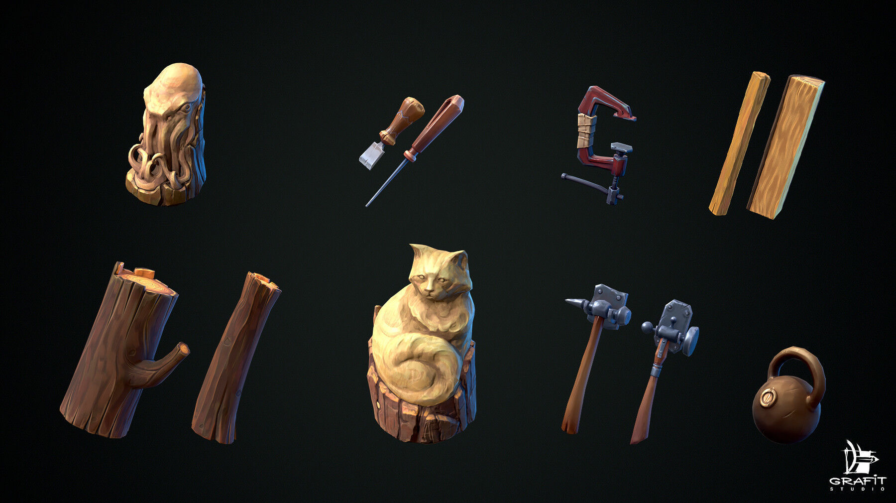 3D PROPS Hand-painted Textured Game-Ready Set Low-poly 3D model_3