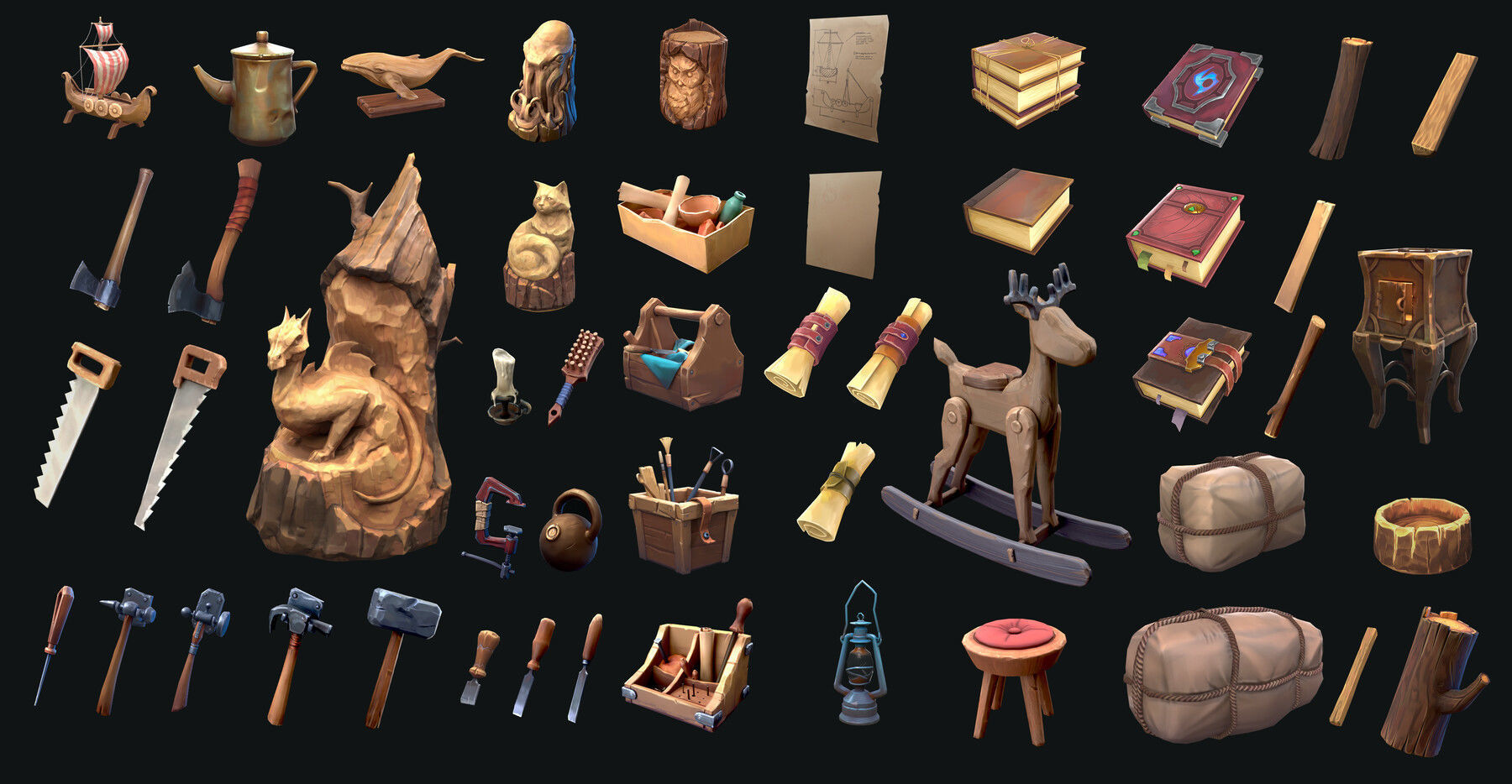 3D PROPS Hand-painted Textured Game-Ready Set Low-poly 3D model_9