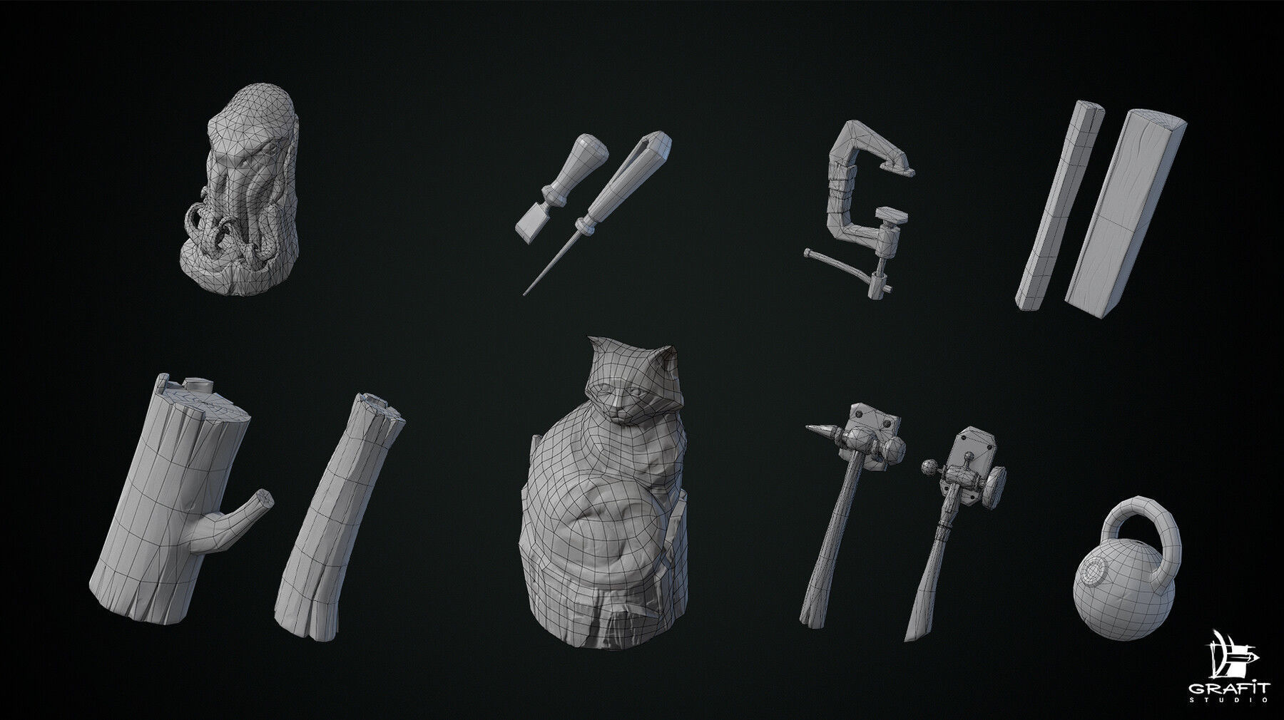 3D PROPS Hand-painted Textured Game-Ready Set Low-poly 3D model_2