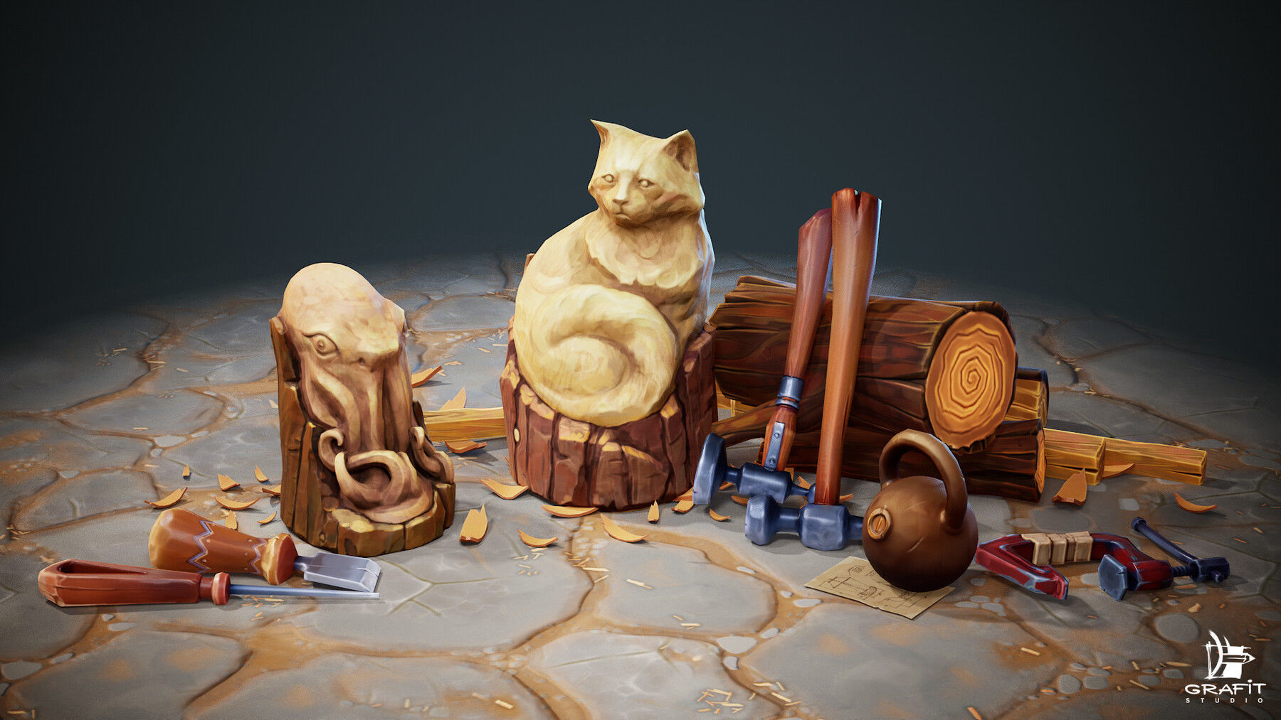 3D PROPS Hand-painted Textured Game-Ready Set Low-poly 3D model_4