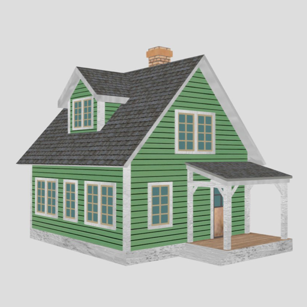 American Style Cottage - Town House Model Low-poly 3D model_8
