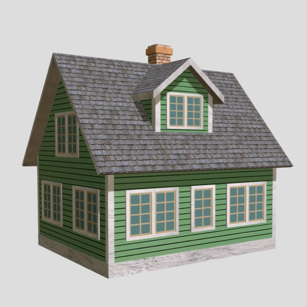 American Style Cottage - Town House Model Low-poly 3D model_2
