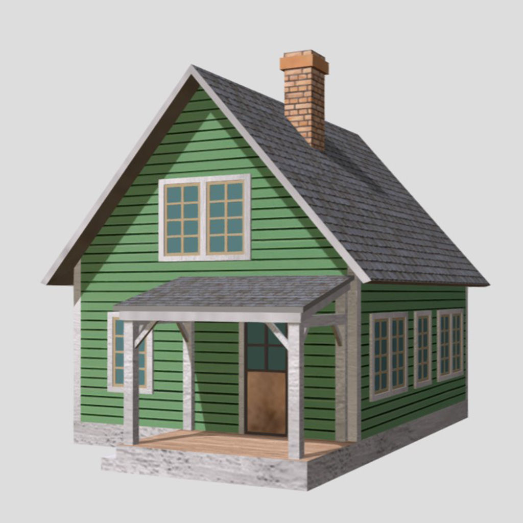 American Style Cottage - Town House Model Low-poly 3D model_1
