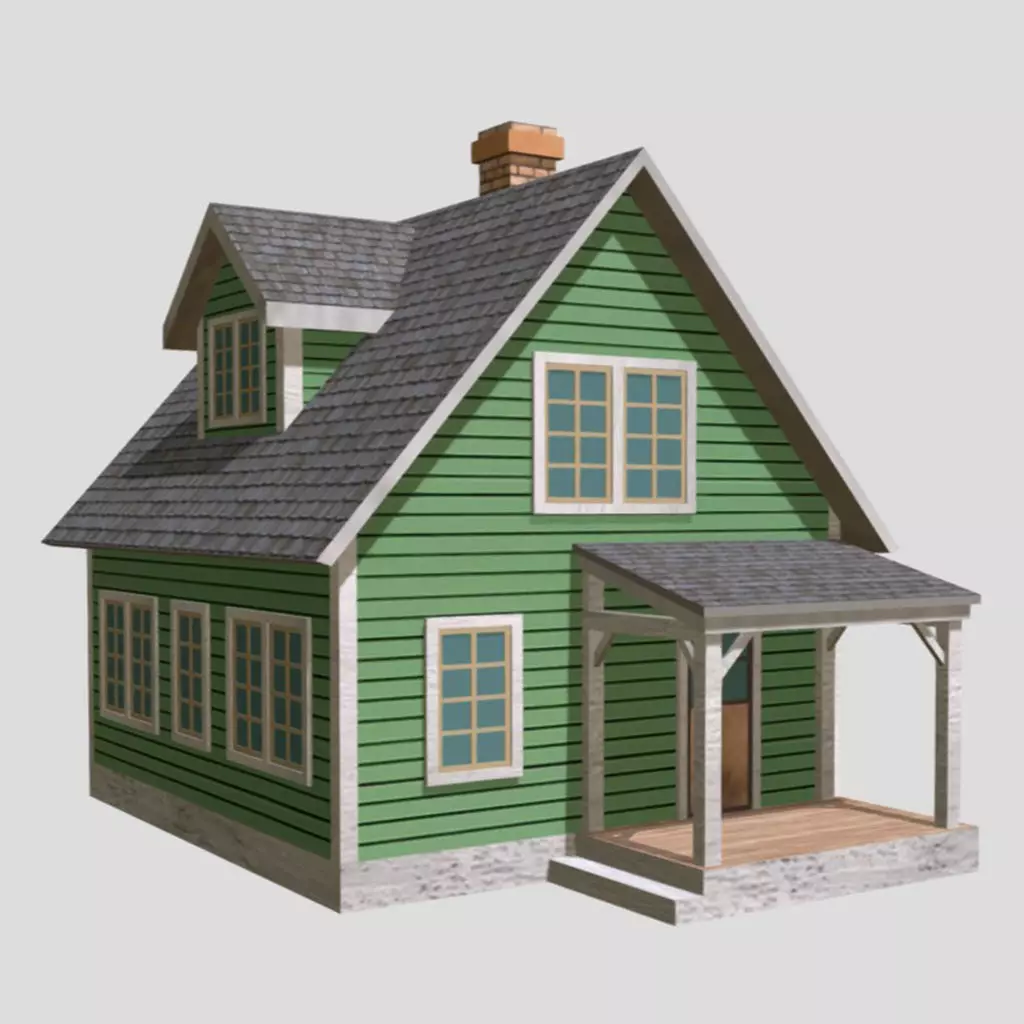 American Style Cottage - Town House Model Low-poly 3D model_0
