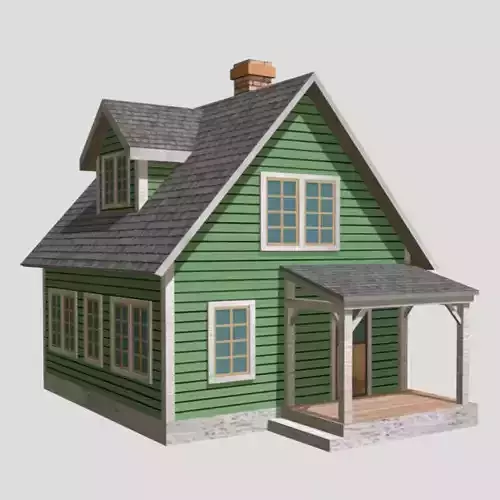 American Style Cottage - Town House Model Low-poly 3D model