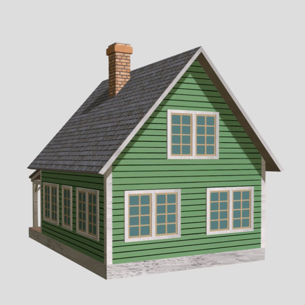American Style Cottage - Town House Model Low-poly 3D model_3