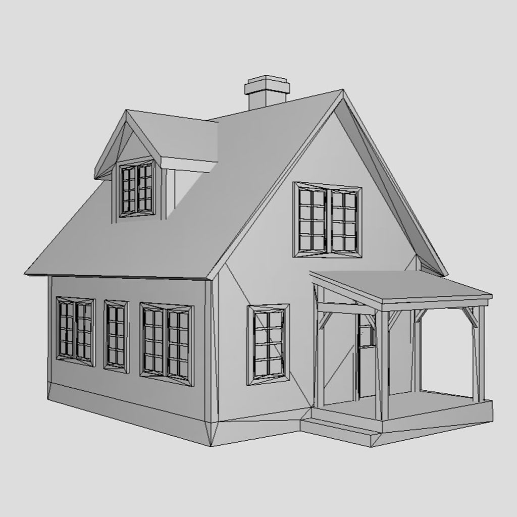 American Style Cottage - Town House Model Low-poly 3D model_6
