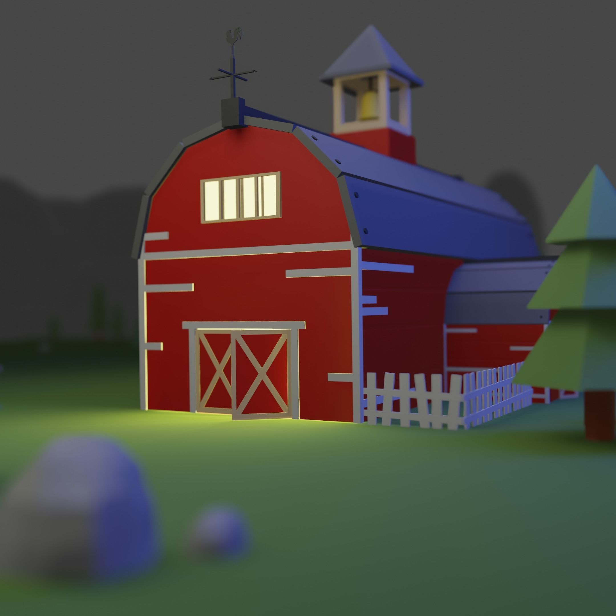 Farm Barn - Low poly farm barn model Free low-poly 3D model_2