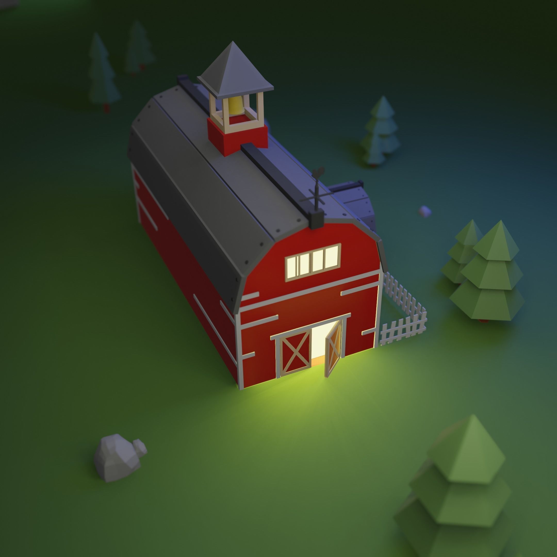 Farm Barn - Low poly farm barn model Free low-poly 3D model_1