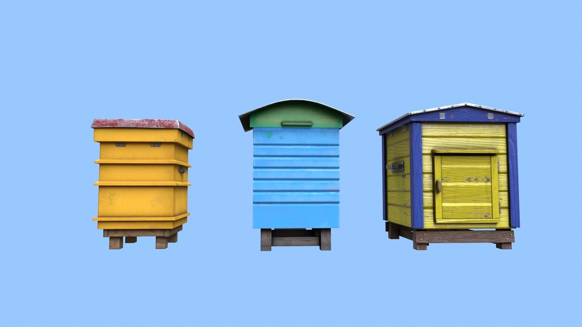 Colorful Beehives Low-poly 3D model_4