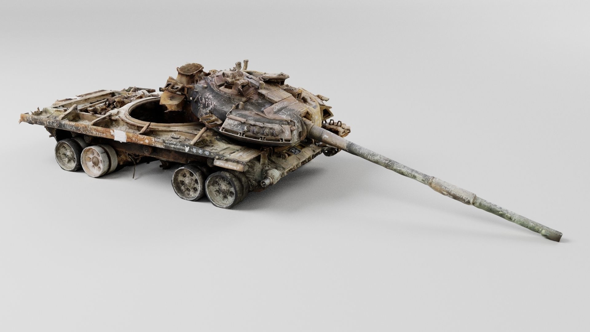 Russian T-72 tank destroyed by Ukrainian army 3D model_3