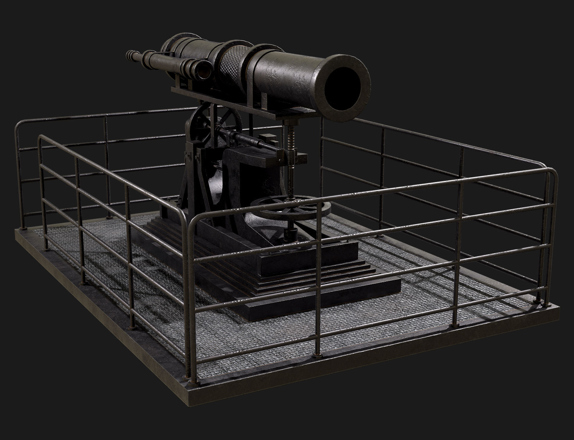Artillery Cannon-1 Low-poly 3D model_6