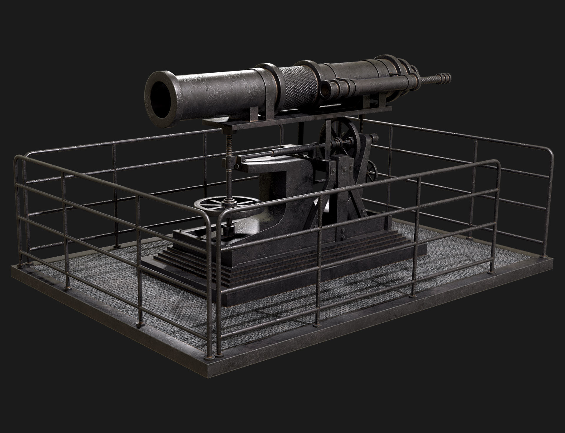 Artillery Cannon-1 Low-poly 3D model_3