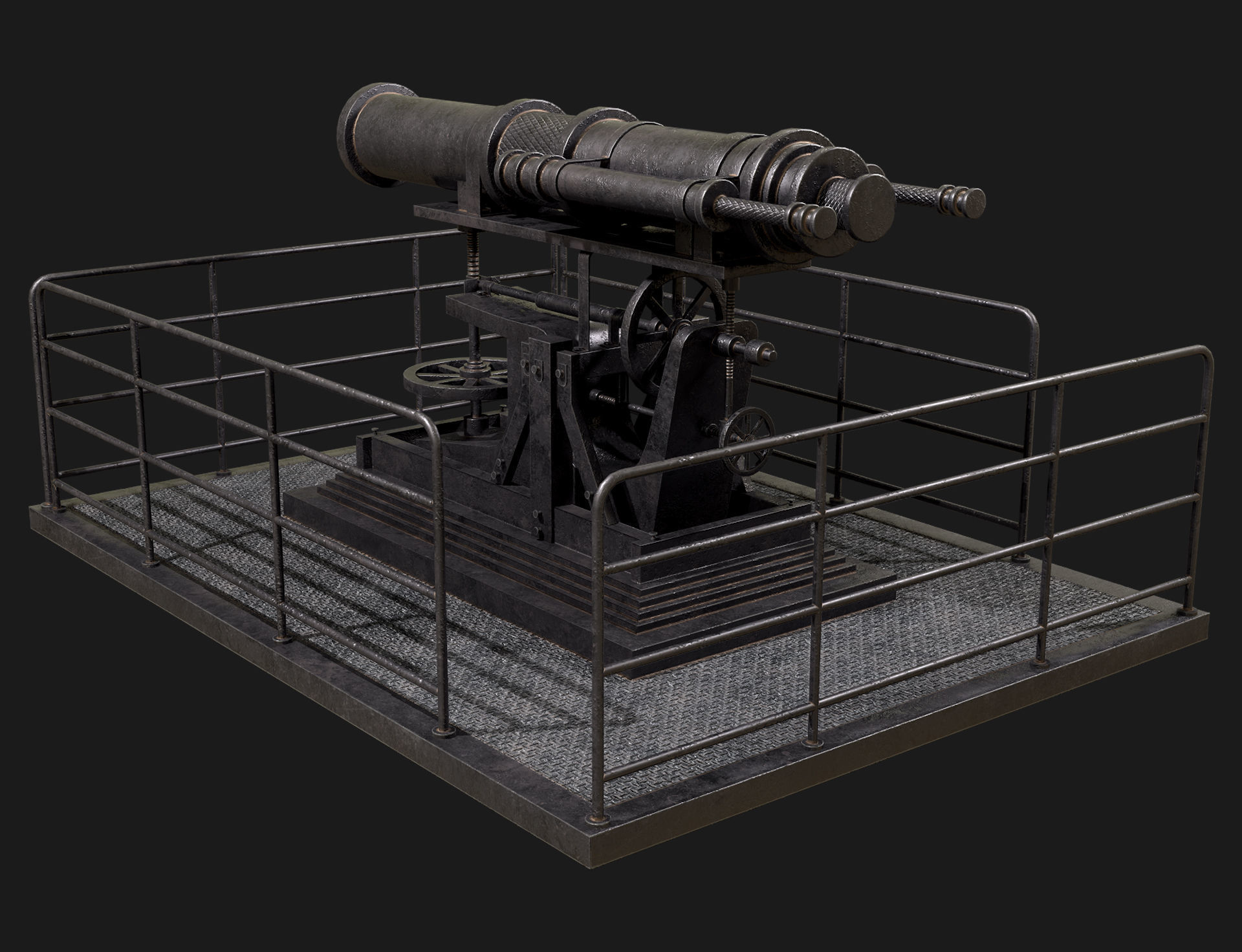 Artillery Cannon-1 Low-poly 3D model_4
