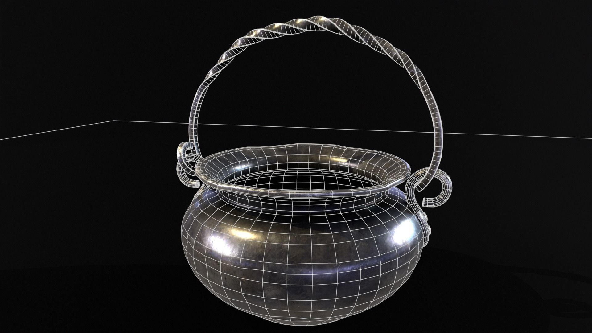 Medieval Iron Cauldron Low-poly 3D model_7