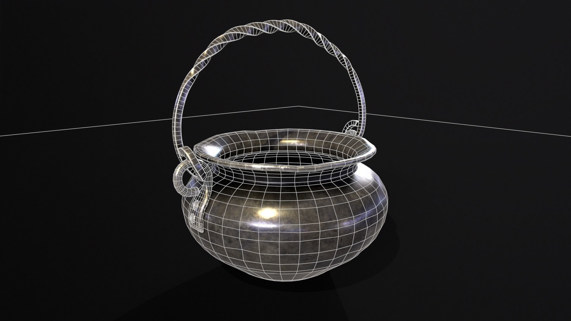 Medieval Iron Cauldron Low-poly 3D model_3