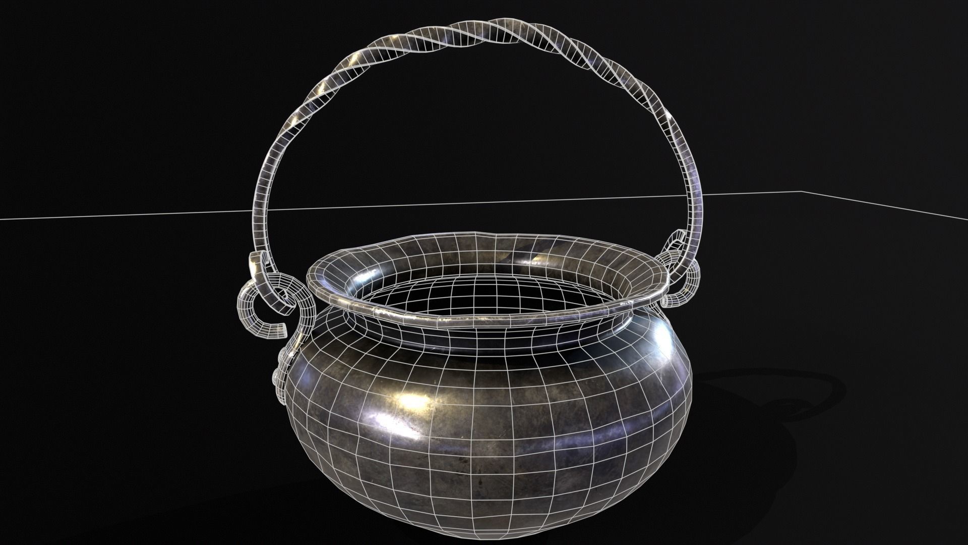 Medieval Iron Cauldron Low-poly 3D model_5